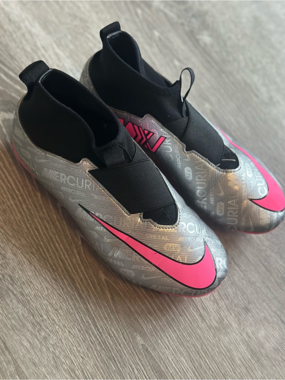 Nike Mercurial Youth Soccer Cleats Silver Black Pink